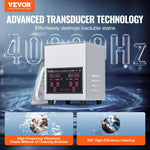 VEVOR ultraskaņas tīrītājs 1,3 l ar sildītāju un taimeri, profesionāls digitāls 40 kHz kavitācijas tīrītājs ar grozu, 50 W, pulksteņiem, brillēm, rotaslietām, zobu kapēm, rūpnieciskām detaļām un instrumentiem