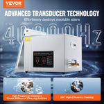 VEVOR 15 l ultraskaņas tīrītājs, profesionāla 360 W tīrīšanas iekārta ar taimeri un sildītāju, 40 kHz digitālais ultraskaņas tīrītājs ar grozu, pulksteņiem, brillēm, rotaslietām, zobu kapēm, rūpnieciskām detaļām un instrumentiem
