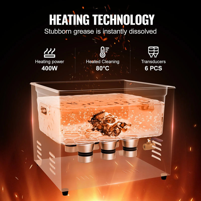 VEVOR 15 l ultraskaņas tīrītājs, profesionāla 360 W tīrīšanas iekārta ar taimeri un sildītāju, 40 kHz digitālais ultraskaņas tīrītājs ar grozu, pulksteņiem, brillēm, rotaslietām, zobu kapēm, rūpnieciskām detaļām un instrumentiem