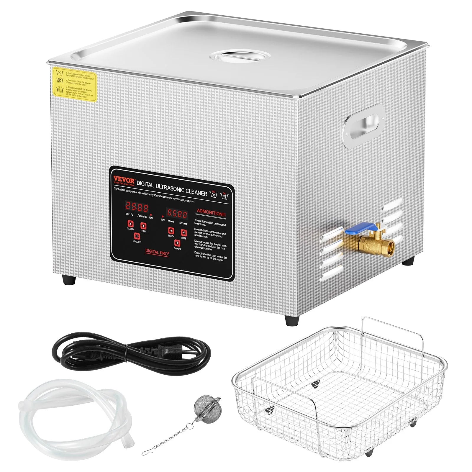 VEVOR 15 l ultraskaņas tīrītājs, profesionāla 360 W tīrīšanas iekārta ar taimeri un sildītāju, 40 kHz digitālais ultraskaņas tīrītājs ar grozu, pulksteņiem, brillēm, rotaslietām, zobu kapēm, rūpnieciskām detaļām un instrumentiem