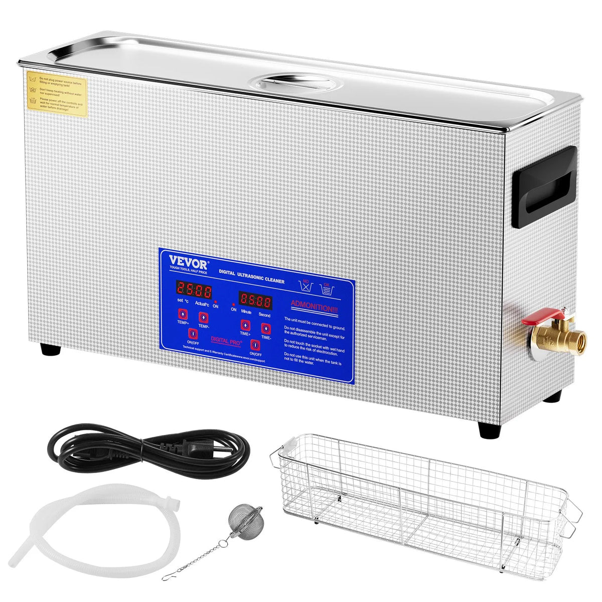 VEVOR 10 l ultraskaņas ierocis tīrītājs, 300 W profesionāla ultraskaņas tīrīšanas iekārta ar taimeri un sildītāju, 40 kHz digitālais ultraskaņas tīrītājs ar grozu ierocim, patronām un militārajiem piederumiem