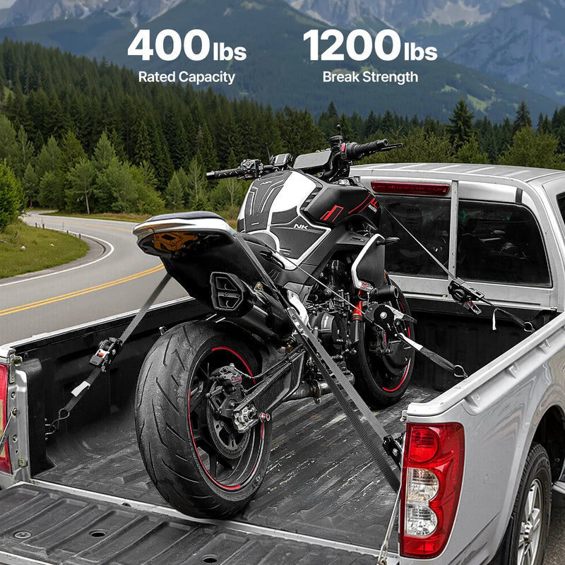 VEVOR ievelkamas sprūdrata nostiprināšanas siksnas 25,4 mm × 3 m ar S veida āķiem, pārrāvuma slodze 544 kg, 4 mīkstās cilpas, kravu nostiprināšanai pārvadāšanā, piekabēm, motocikliem, kajakiem un auto jumtam, 4 gab.