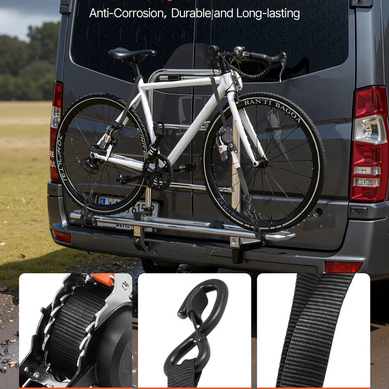 VEVOR ievelkamas sprūdrata nostiprināšanas siksnas 25,4 mm × 3 m ar S veida āķiem, pārrāvuma slodze 544 kg, 4 mīkstās cilpas, kravu nostiprināšanai pārvadāšanā, piekabēm, motocikliem, kajakiem un auto jumtam, 4 gab.