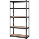 Regulējama 5 līmeņu metāla uzglabāšanas plauktu sistēma, melna, 900 kg, 76 × 30 × 152 cm