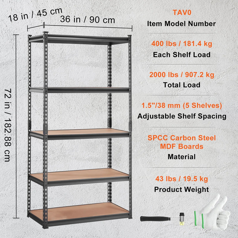 Uzglabāšanas plauktu sistēma, regulējama, 5 līmeņi, melna metāla konstrukcija ar režģa virsmu, 900 kg, 91 × 46 × 183 cm