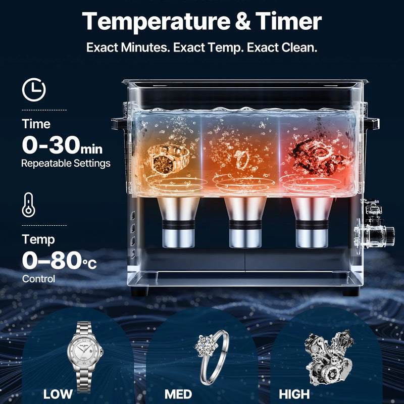 VEVOR 10 l ultraskaņas tīrītājs, profesionāla ultraskaņas tīrīšanas iekārta ar tīrīšanas grozu un digitālo displeju, 180 W nerūsējošā tērauda 40 kHz tīrīšanas iekārta pulksteņu, skuvekļu, juvelierizstrādājumu, monētu un citu priekšmetu tīrīšanai