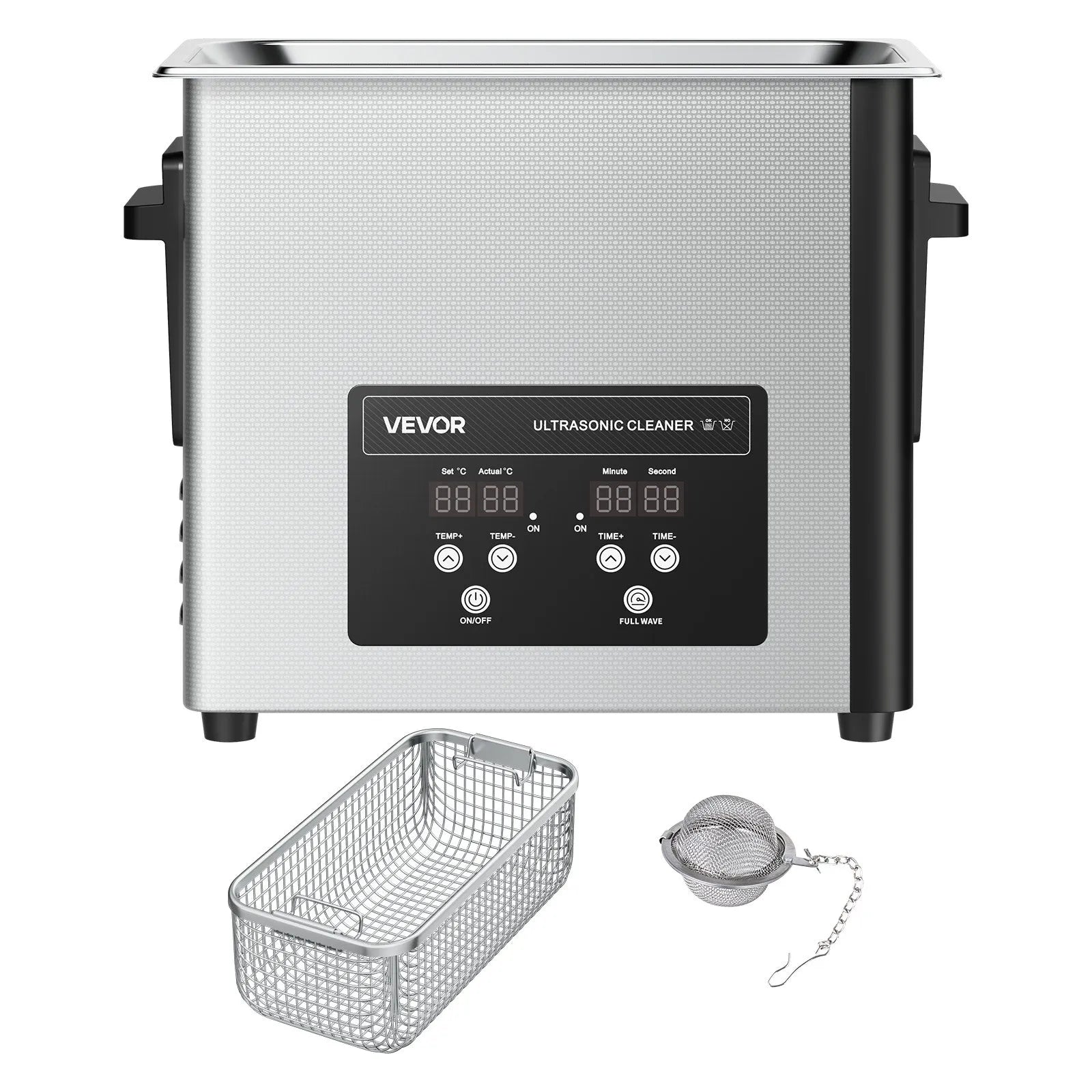 VEVOR 6 l ultraskaņas tīrītājs, profesionāla ultraskaņas tīrīšanas iekārta ar tīrīšanas grozu un digitālo displeju, 120 W nerūsējošā tērauda 40 kHz tīrīšanas iekārta pulksteņu, skuvekļu, juvelierizstrādājumu, monētu un citu priekšmetu tīrīšanai