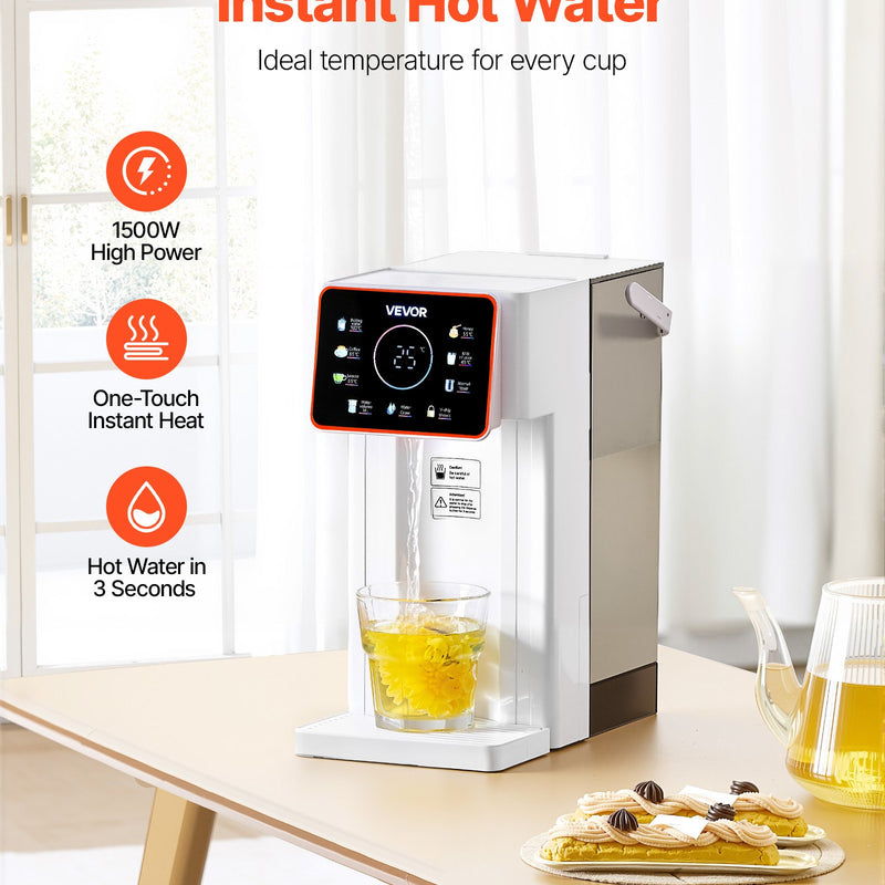 Karstā ūdens dozators, galda virsmas vārīta ūdens aparāts ar 6 temperatūras un 8 tilpuma iestatījumiem, 3 l noņemamu ūdens tvertni, ātru uzsildīšanu, skārienekrānu un bērnu drošības slēdzi, mājai