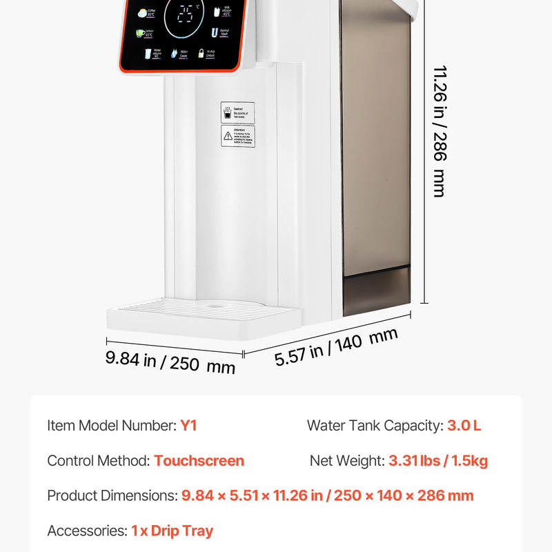 Karstā ūdens dozators, galda virsmas vārīta ūdens aparāts ar 6 temperatūras un 8 tilpuma iestatījumiem, 3 l noņemamu ūdens tvertni, ātru uzsildīšanu, skārienekrānu un bērnu drošības slēdzi, mājai