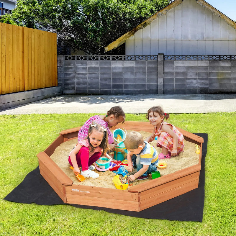 VEVOR koka smilšu kaste ar pārsegu, astoņstūraina smilšu kaste 192 × 192 × 23 cm ar 4 sēdvietām un apakšas oderi, bērnu smilšu kaste lietošanai pagalmā, pludmalē vai parkā, piemērota bērniem no 3 līdz 12 gadiem