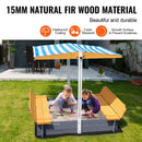 VEVOR koka smilšu kaste ar nojumi, 145,5 × 120 × 120 cm smilšu kaste ar salokāmiem soliņiem un apakšas oderi, dabīga koka bērnu smilšu kaste lietošanai pagalmā, pludmalē vai parkā, piemērota bērniem no 3 līdz 12 gadiem