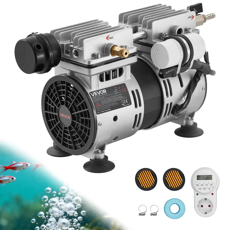 VEVOR dīķa aerators, 5,2 CFM gaisa kompresors ar 4/5 ZS jaudu, dīķiem un ezeriem līdz 3 akriem, aizsardzība pret pārkaršanu un pretatplūdes vārsts, 590 W jaudīgs motors, dīķa aerācijas sūknis ūdens skābekļa cirkulācijai