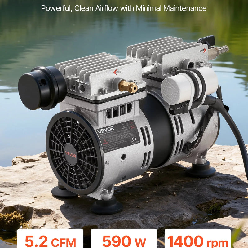 VEVOR dīķa aerators, 5,2 CFM gaisa kompresors ar 4/5 ZS jaudu, dīķiem un ezeriem līdz 3 akriem, aizsardzība pret pārkaršanu un pretatplūdes vārsts, 590 W jaudīgs motors, dīķa aerācijas sūknis ūdens skābekļa cirkulācijai