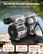 VEVOR dīķa aerators, 5,2 CFM gaisa kompresors ar 4/5 ZS jaudu, dīķiem un ezeriem līdz 3 akriem, aizsardzība pret pārkaršanu un pretatplūdes vārsts, 590 W jaudīgs motors, dīķa aerācijas sūknis ūdens skābekļa cirkulācijai