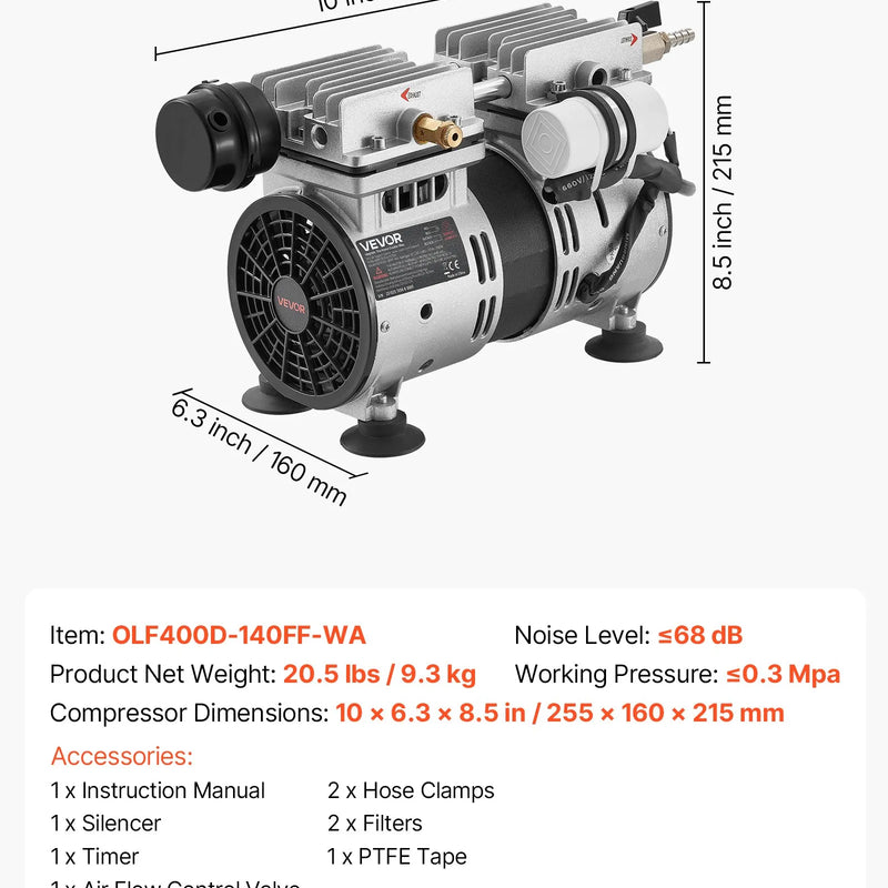VEVOR dīķa aerators, 5,2 CFM gaisa kompresors ar 4/5 ZS jaudu, dīķiem un ezeriem līdz 3 akriem, aizsardzība pret pārkaršanu un pretatplūdes vārsts, 590 W jaudīgs motors, dīķa aerācijas sūknis ūdens skābekļa cirkulācijai