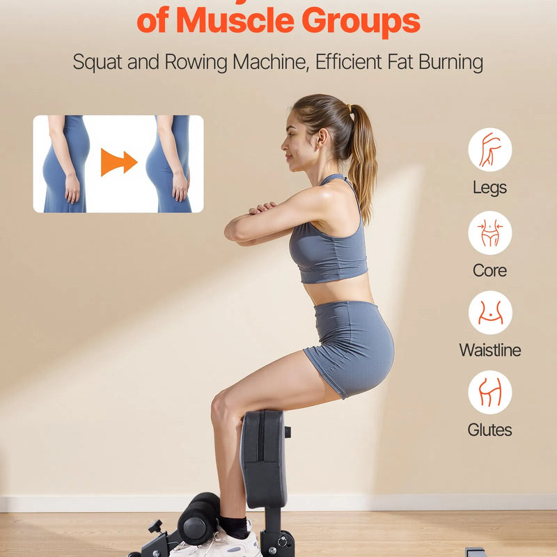 VEVOR sissy squat trenažieris, daudzfunkcionāls dziļo pietupienu sols kāju, korsetes un sēžas muskuļu trenēšanai, salokāms un viegli uzstādāms trenažieris mājas sporta zālei, melns