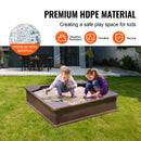 VEVOR smilšu kaste ar pārsegu, kvadrātveida HDPE smilšu kaste 123,5 × 123,5 × 31,5 cm ar 4 stūra sēdvietām un apakšas oderi, bērnu smilšu kaste lietošanai pagalmā, pludmalē vai parkā, piemērota bērniem no 3 līdz 12 gadiem, brūnā krāsā
