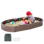 VEVOR smilšu kaste ar pārsegu, ovāla HDPE smilšu kaste 183 × 105,5 × 23 cm ar 4 stūra sēdvietām un apakšas oderi, bērnu smilšu kaste lietošanai pagalmā, pludmalē vai parkā, piemērota bērniem no 3 līdz 12 gadiem, brūnā krāsā
