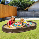 VEVOR smilšu kaste ar pārsegu, ovāla HDPE smilšu kaste 183 × 105,5 × 23 cm ar 4 stūra sēdvietām un apakšas oderi, bērnu smilšu kaste lietošanai pagalmā, pludmalē vai parkā, piemērota bērniem no 3 līdz 12 gadiem, brūnā krāsā
