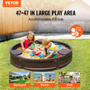 VEVOR smilšu kaste ar pārsegu, apaļa HDPE smilšu kaste Ø120 × 23 cm ar 3 stūra sēdvietām un apakšas oderi, bērnu smilšu kaste lietošanai pagalmā, pludmalē vai parkā, piemērota bērniem no 3 līdz 12 gadiem, brūnā krāsā