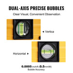 VEVOR magnētiskais torpēdas līmeņrādis 600 mm ar LED apgaismotu displeju, mehāniskiem burbuļlīmeņiem un 0-360° lineālu, alumīnija sakausējuma līmeņošanas instruments ar skatlogu santehnikai un kokapstrādei