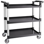 VEVOR 3 līmeņu plastmasas servisa ratiņi, 226,8 kg, 79 × 49 cm, ar 360° grozāmiem riteņiem un bremzēm