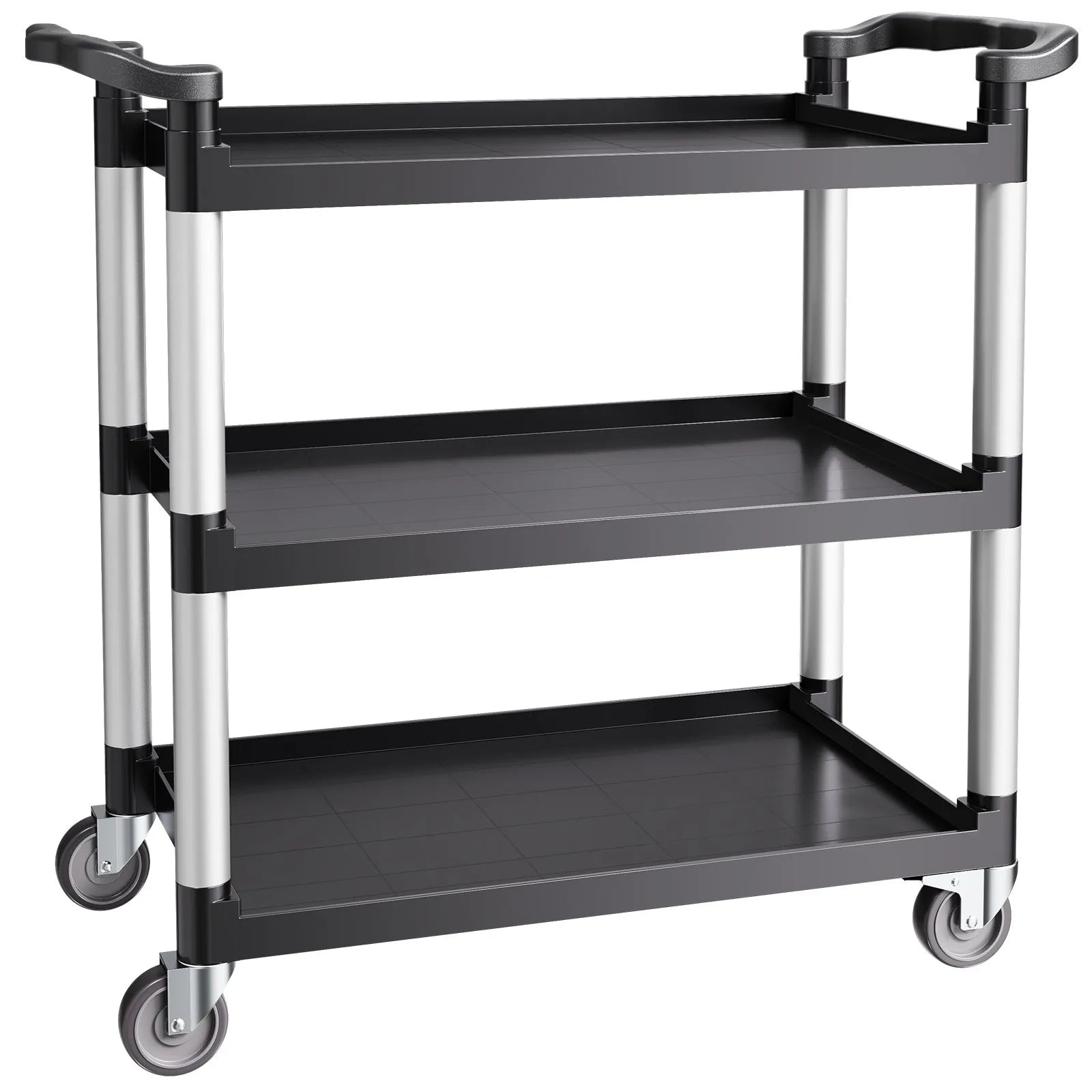 VEVOR 3 līmeņu plastmasas servisa ratiņi, 226,8 kg, 79 × 49 cm, ar 360° grozāmiem riteņiem un bremzēm