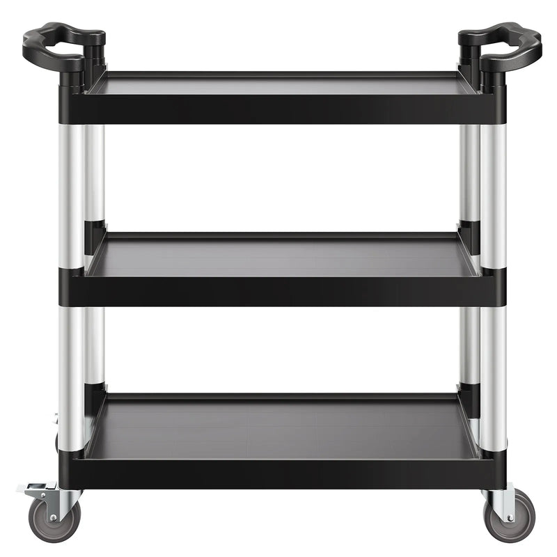 VEVOR 3 līmeņu plastmasas servisa ratiņi, 226,8 kg, 79 × 49 cm, ar 360° grozāmiem riteņiem un bremzēm