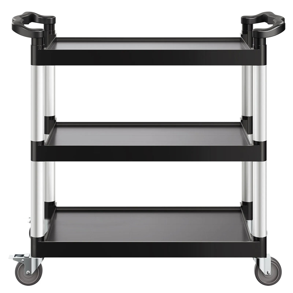 VEVOR 3 līmeņu plastmasas servisa ratiņi, 226,8 kg, 79 × 49 cm, ar 360° grozāmiem riteņiem un bremzēm
