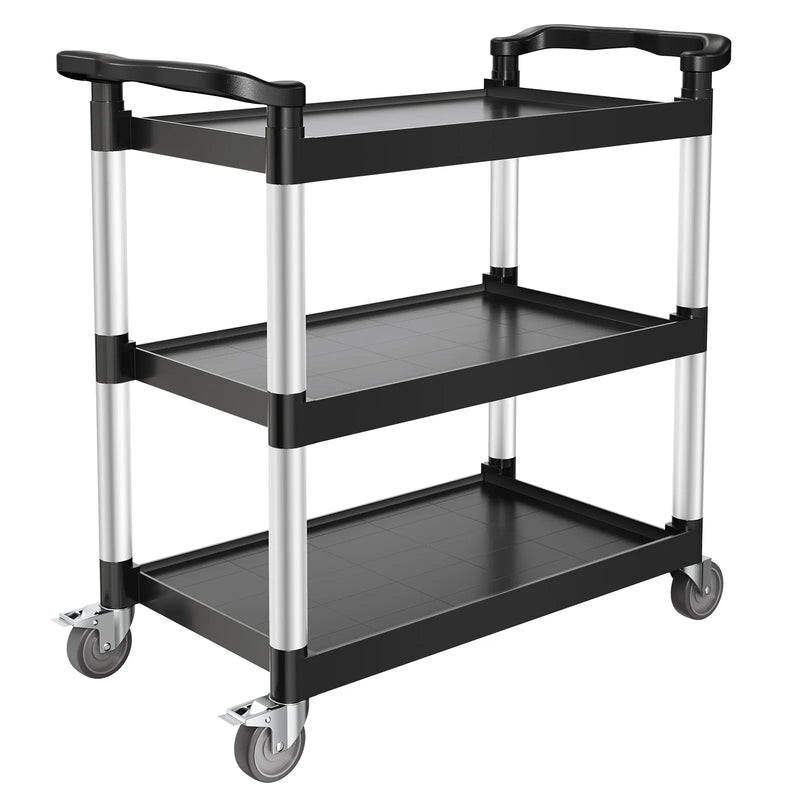 VEVOR 3 līmeņu plastmasas servisa ratiņi, 226,8 kg, 79 × 49 cm, ar 360° grozāmiem riteņiem un bremzēm
