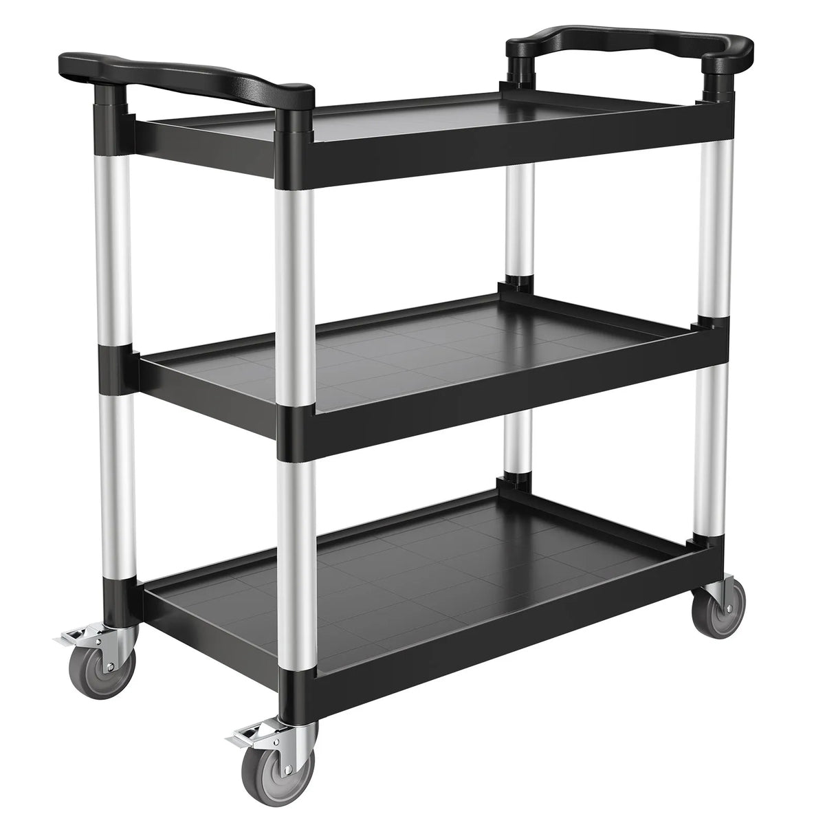 VEVOR 3 līmeņu plastmasas servisa ratiņi, 226,8 kg, 79 × 49 cm, ar 360° grozāmiem riteņiem un bremzēm