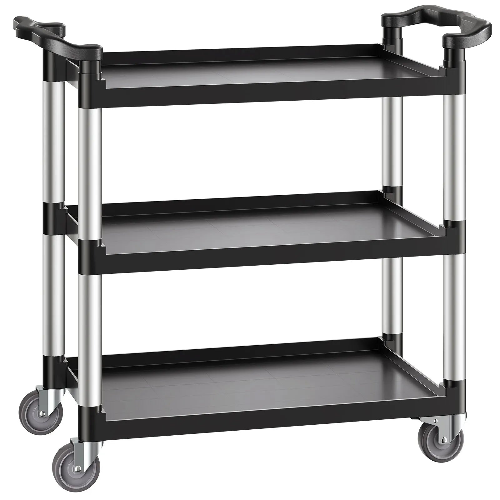 VEVOR 3 līmeņu plastmasas servisa ratiņi, 226,8 kg, 79 × 49 cm, ar 360° grozāmiem riteņiem un bremzēm