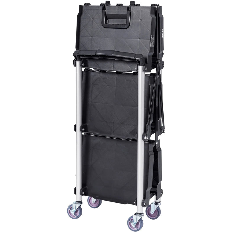 VEVOR salokāmi plastmasas servisa ratiņi ar 3 plauktiem, 74,8 kg kravnesība, bloķējami riteņi, 65,1 x 39,2 x 83,2 cm
