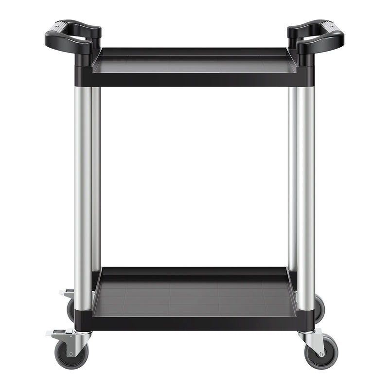 VEVOR 2 līmeņu plastmasas saimniecības ratiņi, 136 kg, ar 360° grozāmiem riteņiem, 2 ar bremzēm, 62 × 40,9 cm