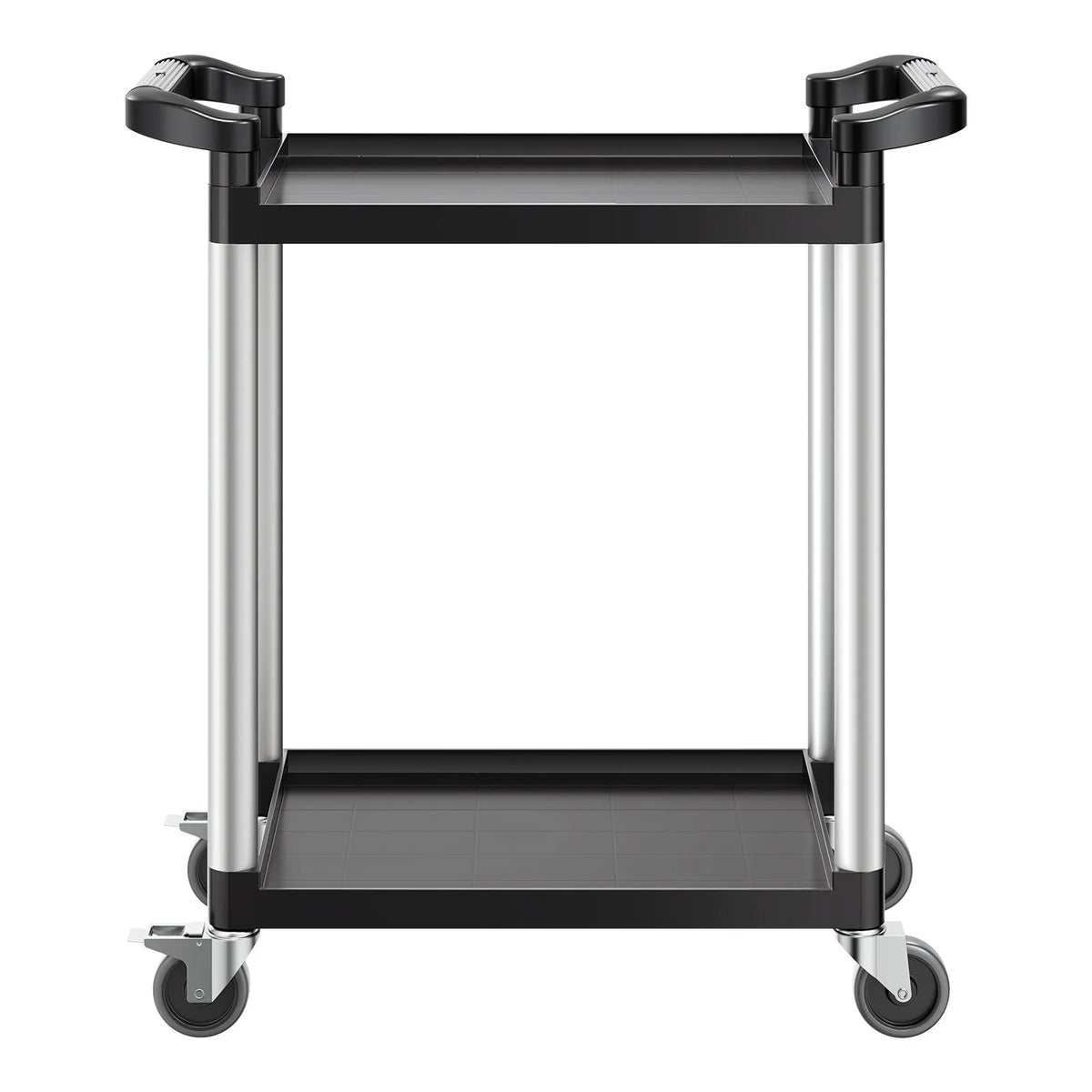 VEVOR 2 līmeņu plastmasas saimniecības ratiņi, 136 kg, ar 360° grozāmiem riteņiem, 2 ar bremzēm, 62 × 40,9 cm