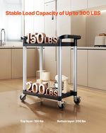 VEVOR 2 līmeņu plastmasas saimniecības ratiņi, 136 kg, ar 360° grozāmiem riteņiem, 2 ar bremzēm, 62 × 40,9 cm