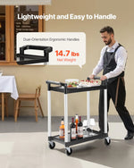 VEVOR 2 līmeņu plastmasas saimniecības ratiņi, 136 kg, ar 360° grozāmiem riteņiem, 2 ar bremzēm, 62 × 40,9 cm
