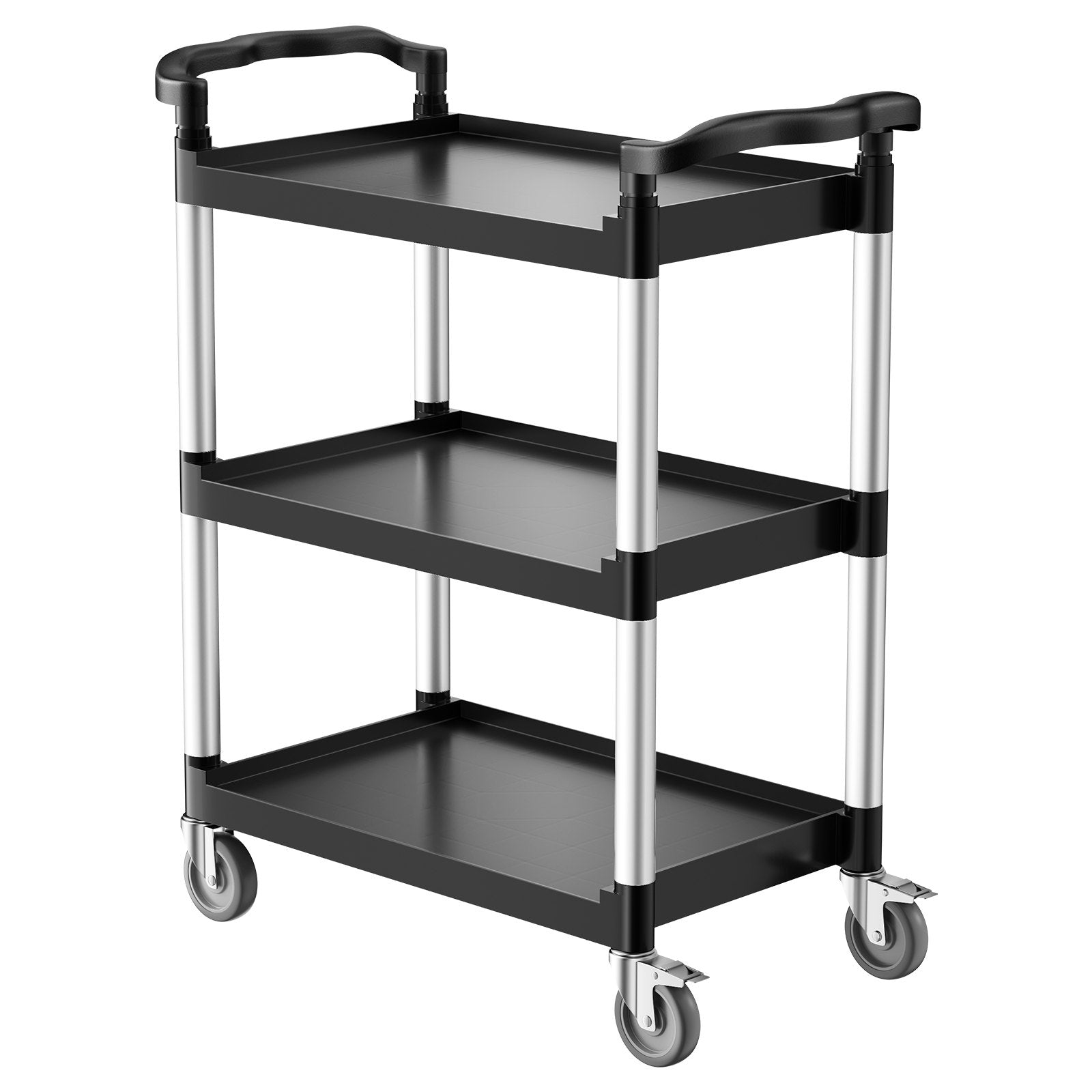 VEVOR 3 līmeņu plastmasas servisa ratiņi, 136 kg, 62 × 40,9 cm, ar 360° grozāmiem riteņiem un bremzēm