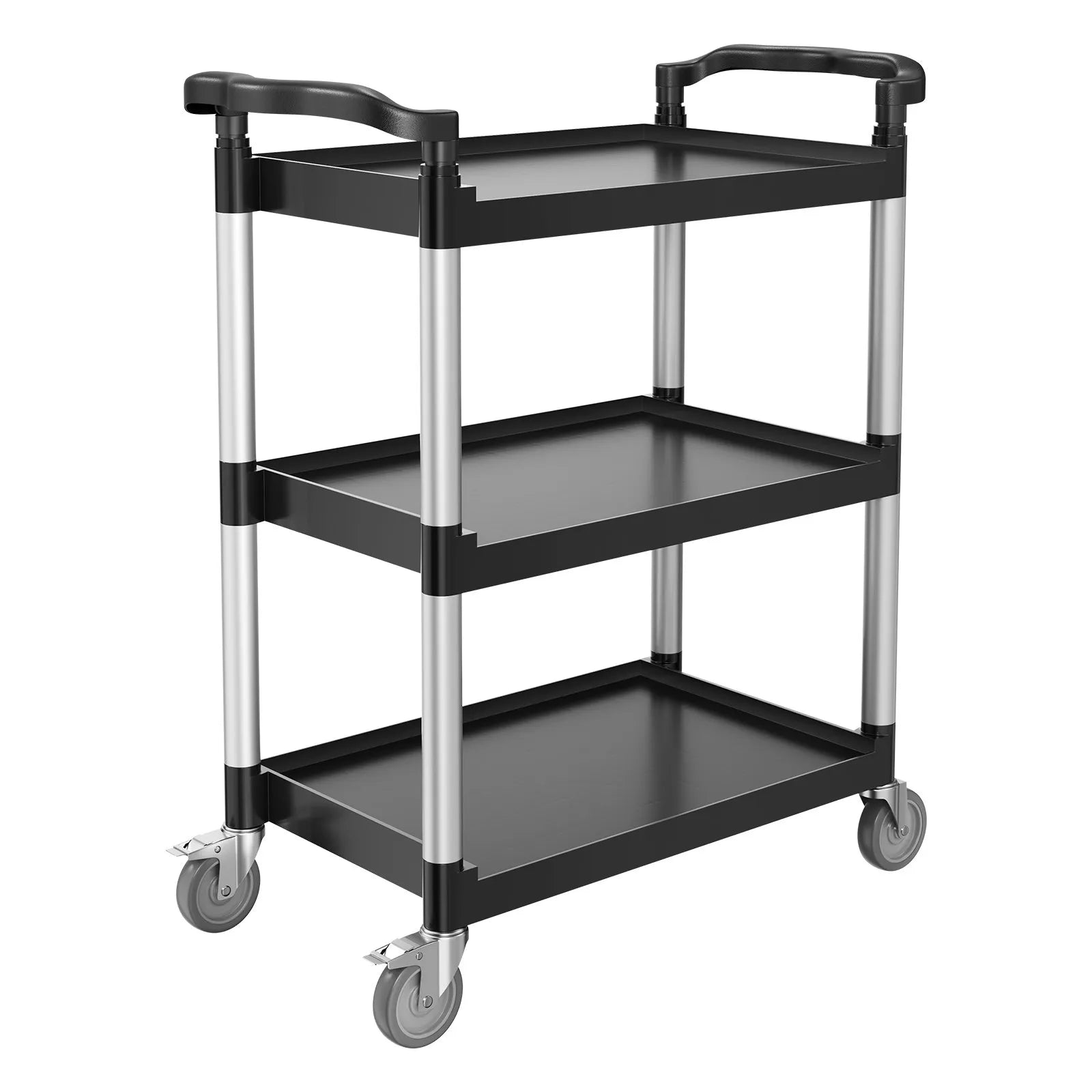 VEVOR 3 līmeņu plastmasas servisa ratiņi, 136 kg, 62 × 40,9 cm, ar 360° grozāmiem riteņiem un bremzēm