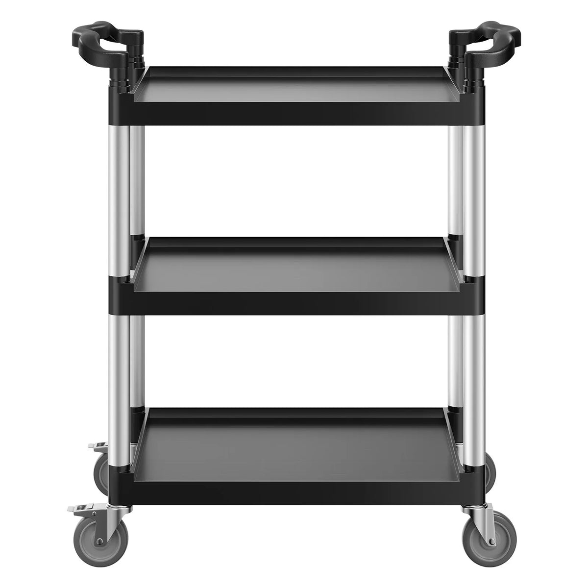 VEVOR 3 līmeņu plastmasas servisa ratiņi, 136 kg, 62 × 40,9 cm, ar 360° grozāmiem riteņiem un bremzēm