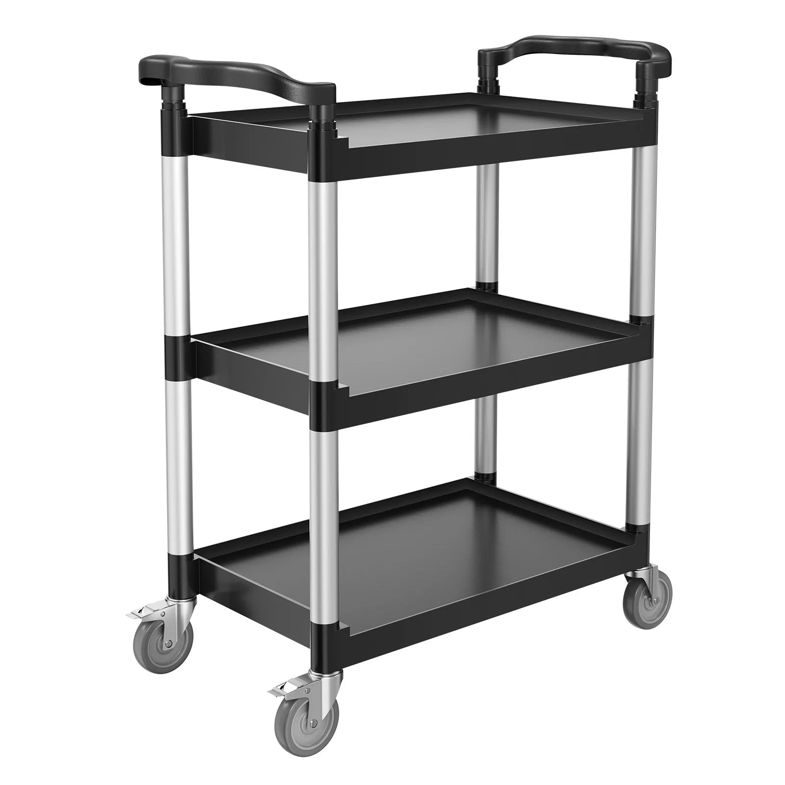 VEVOR 3 līmeņu plastmasas servisa ratiņi, 136 kg, 62 × 40,9 cm, ar 360° grozāmiem riteņiem un bremzēm