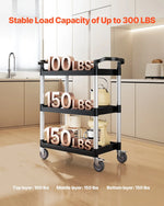 VEVOR 3 līmeņu plastmasas servisa ratiņi, 136 kg, 62 × 40,9 cm, ar 360° grozāmiem riteņiem un bremzēm