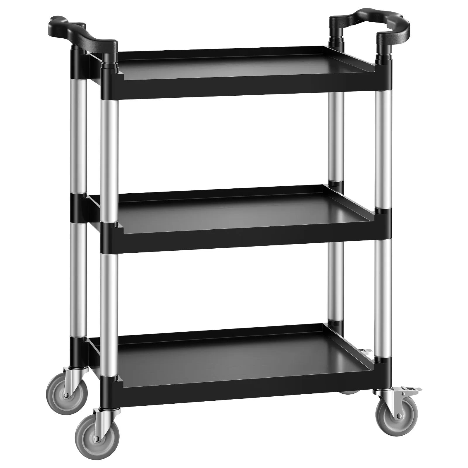 VEVOR 3 līmeņu plastmasas servisa ratiņi, 136 kg, 62 × 40,9 cm, ar 360° grozāmiem riteņiem un bremzēm