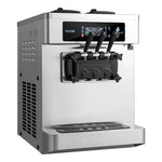 VEVOR komerciālā saldējuma mašīna 20–28 l/h, 2200 W, 3 garšu galda mīkstā saldējuma aparāts ar 2 × 6 l tvertnēm, iebūvētu gaisa padeves sūkni, priekšdzesēšanu un zema maisījuma brīdinājumu