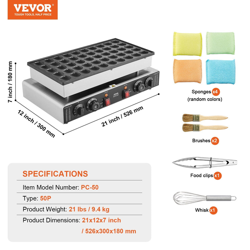 VEVOR 50 gab. mini holandiešu pankūku gatavotājs, 43 mm, 1700 W