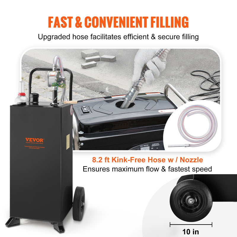VEVOR 114-liitrine ratastega kütusekanister, kaasaskantav kütusemahuti koos käsitsi pumbaga, sobib bensiini ja diislikütuse jaoks autodele, muruniidukitele, ATV-dele, paatidele jne, must.