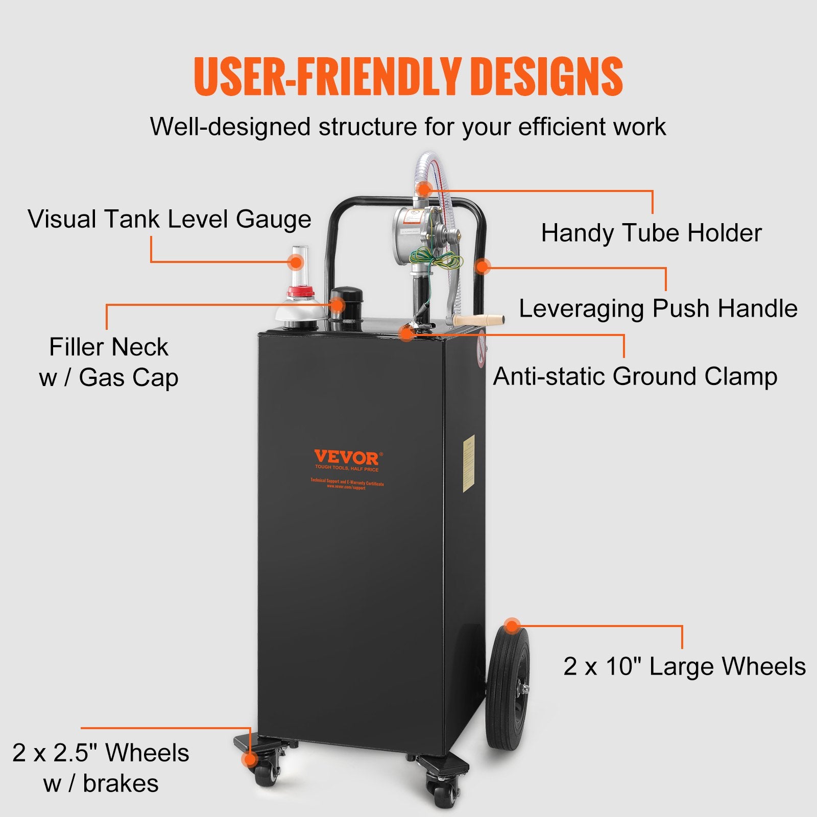 VEVOR 114 litre fuel tank with 4 wheels and manual pump - portable petrol and diesel container for cars, lawnmowers, ATVs, boats - black