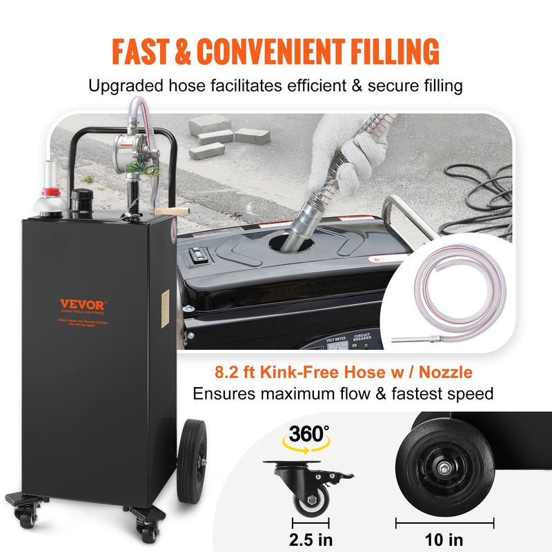 VEVOR 114-liitrine kütusepaak 4 ratta ja manuaalpumbaga - kaasaskantav bensiini- ja diislikonteiner autodele, muruniidukitele, ATV-dele, paatidele - must