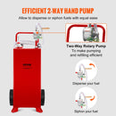 VEVOR 114-liitrine kütusepaak 2 ratta ja manuaalpumbaga - kaasaskantav kütusemahuti bensiinile ja diislikütusele autodele, muruniidukitele, ATV-dele, paatidele - punane