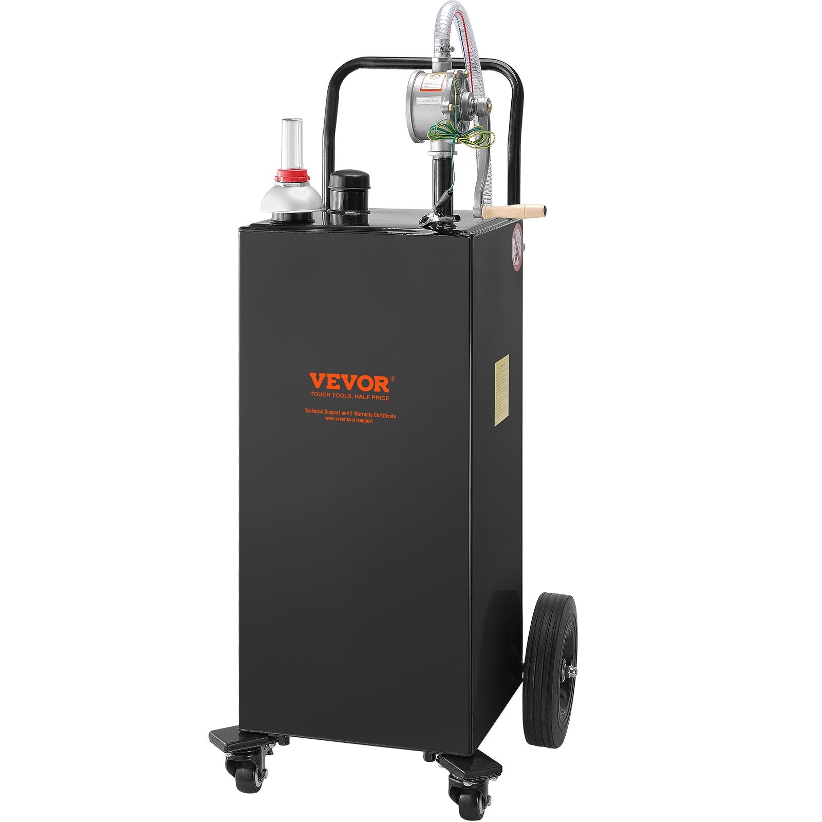 VEVOR Fuel Can with Manual Transfer Pump, 132,5 litres, Black, with 4 Wheels